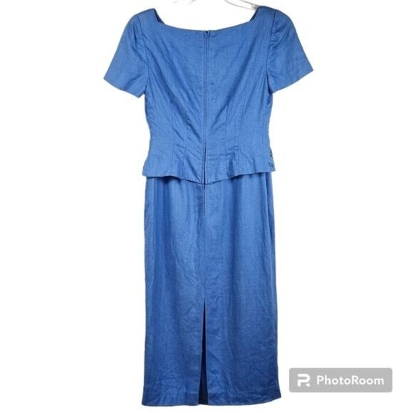 Vtg Maggy London Linen Square Neck Dress Sz 4 Embroidered Beaded Cottagecore - Picture 2 of 10